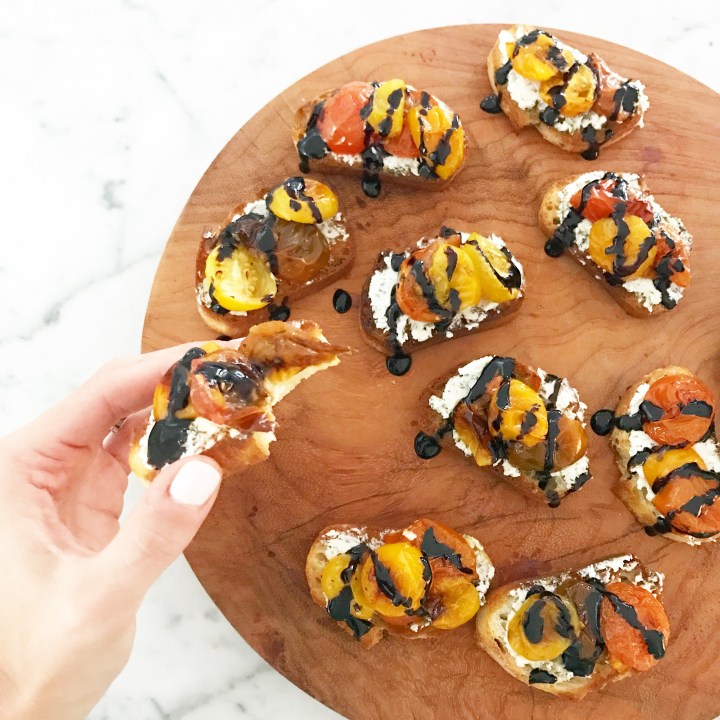 Crostini with herb goat cheese and roasted heirloom&nbsp;tomatoes