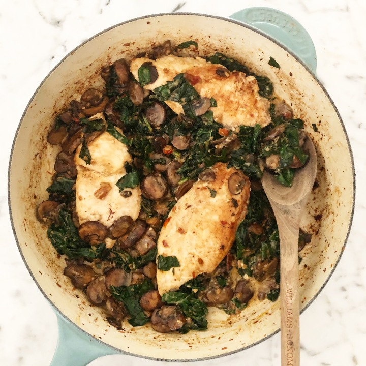 Chicken with Kale, Baby Bella mushrooms, and Mascarpone cheese